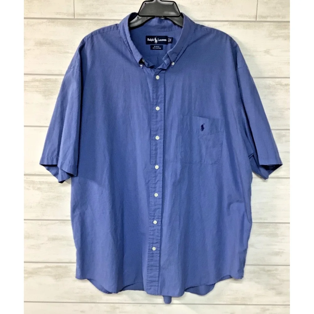 Ralph Lauren Mens Blake 100% Cotton Blue Shirt Size 2X Short Sleeve Collared